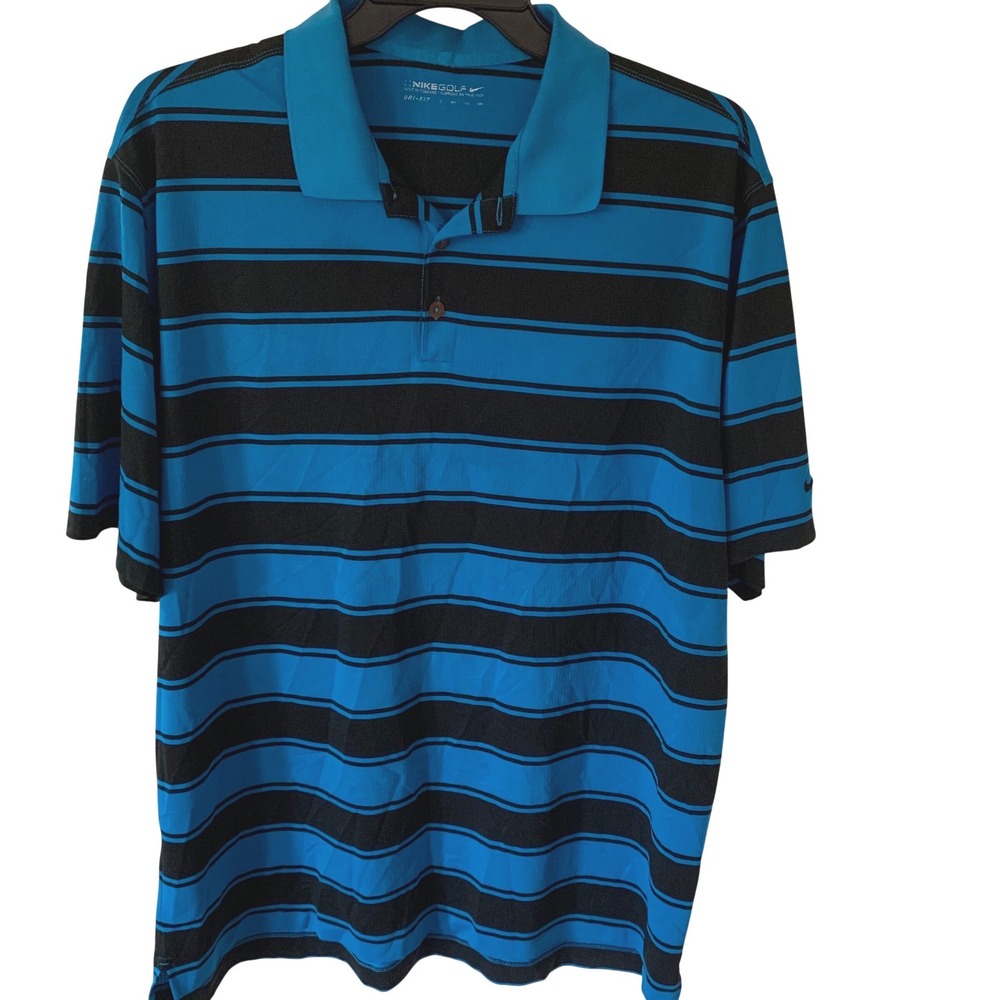 Nike XXL Polo Blue Black Striped Dri-FIT Golf Shirt 416582-484